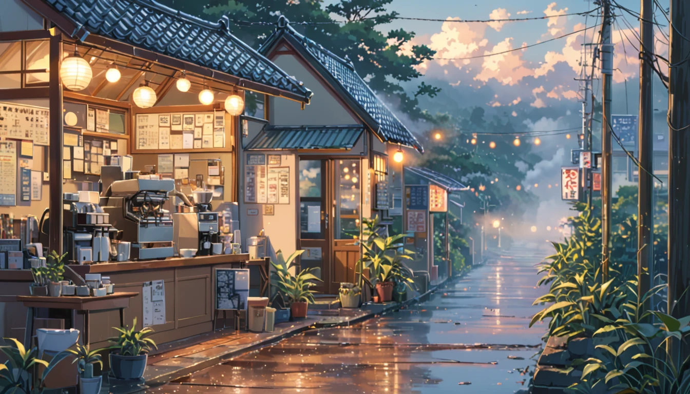 ((Anime: 1.4, Illustration)), (Masterpiece, Top Quality, Best Quality), (Ultra-Detailed, Absolutely Resolution), ((16k, HIGH RES)) (Outdoors shrouded in morning mist, a mellow morning coffee shop), ( Anime: 1.4, Illustration)), (Masterpiece, Top Quality, Best Quality), (Ultra-Detailed, Absolutely Resolution). Ak {Lofi Art, Style of Laurie Greasley, Style of Makoto Shinkai, Anime Aesthetic}, BREAK {(Produces IMAGES WITH ITH INFORMATION THAN 40 Million Pixels with Cinematic-Like Detailed Textures S Hot on a Sony slur).}