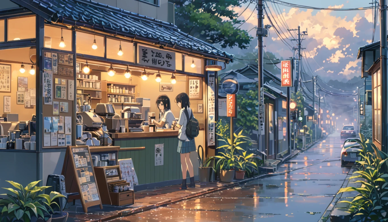 ((Anime: 1.4, Illustration)), (Masterpiece, Top Quality, Best Quality), (Ultra-Detailed, Absolutely Resolution), ((16k, HIGH RES)) (Outdoors shrouded in morning mist, a mellow morning coffee shop), ( Anime: 1.4, Illustration)), (Masterpiece, Top Quality, Best Quality), (Ultra-Detailed, Absolutely Resolution). Ak {Lofi Art, Style of Laurie Greasley, Style of Makoto Shinkai, Anime Aesthetic}, BREAK {(Produces IMAGES WITH ITH INFORMATION THAN 40 Million Pixels with Cinematic-Like Detailed Textures S Hot on a Sony slur).}