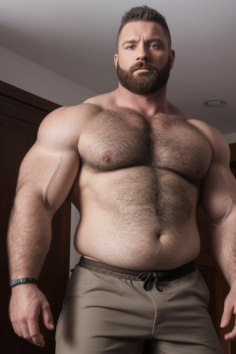 8K HDR Very Extremely Realistic Very Detailed High Quality 8K HDR Very Realistic 46 year old daddy rugged bodybuilder muscle bears man, 8KHDR very realistic detailed hairy, 8KHDR very realistic beared big daddy muscle bear, and 8KHDR very realistic detailed rugged burly man in shorts. 8KHDR Very Realistic legs, 8KHDR very realistic hair, 8KHDR very realistic beards, 8KHDR very realistic thick chubby fat neck, 8KHDR very realistic neck lines, 8KHDR very realistic detailed neck, 8KHDR very realistic belly, 8KHDR very realistic burly chest, 8KHDR very realistic detailed hairy burly strong chest and arms, 8KHDR very realistic detailed hairy burly strong chest and arms, 8KHDR very realistic pecs, 8KHDR very realistic burly muscle bear body, 8KHDR very realistic , 8KHDR very realistic burly muscle bear body, 8KHDR very realistic face, 8KHDR very realistic detailed face, 8KHDR very realistic eyes, 8KHDR very realistic detailed eyes, 8KHDR very realistic pupils, 8KHDR very realistic detailed pupils, 8KHDR very realistic head, 8KHDR very realistic waist, 8KHDR very realistic facial es, 8KHDR very realistic burly arms, 8KHDR very realistic elbows, 8KHDR very realistic hands, 8KHDR very realistic pecs, 8KHDR very realistic belly, 8KHDR very realistic human man body, 8K HDR very realistic bellybutton, 8KHDR very realistic wrists, 8KHDR very realistic fingers, 8KHDR very realistic fingernails, 8KHDR very realistic shoulders, 8KHDR very realistic mouth, 8KHDR very realistic lips, 8KHDR very realistic mens clothing, 8KHDR very realistic detailed mens clothing. 8KHDR Very Realistic Hairy Bearded Burly Muscle bear Photoshoot, 8KHDR Very Realistic Ultra-detailed, 8KHDR very realistic detailed bedroom surroundings, 8KHDR very realistic surroundings lighting, No Deformities, captured with a 85mm lens, ( best quality, highres, realistic:1.37), Super real detailed skin, Ultra-detailed, Photorealistic 1.4, hyper photorealism, 8K HDR Clear HDR Quality