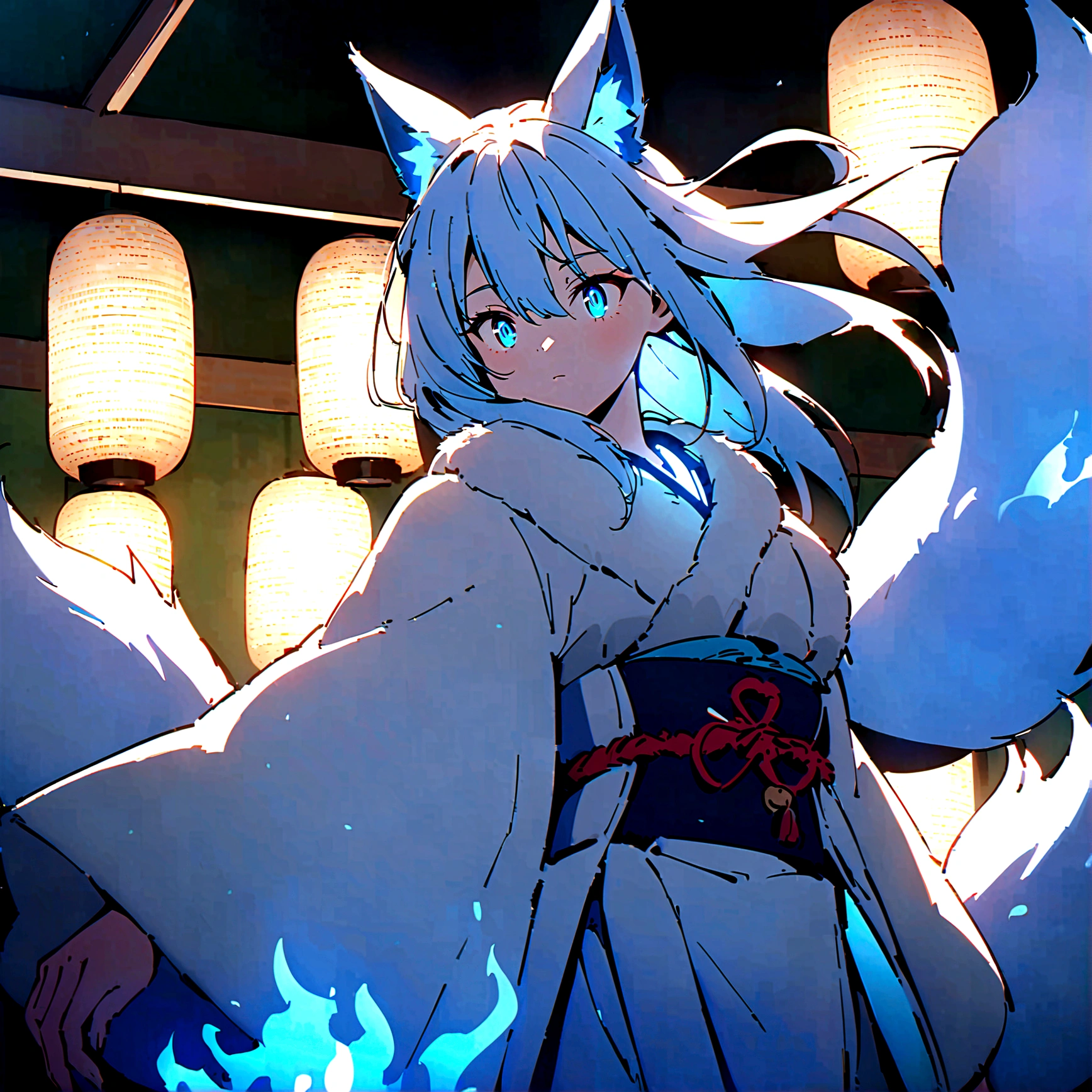 fox Light blue hair beast girl indigo fur fox beast girl fox Light blue hair beast girl indigo fur fox beast girl Wallpaper 4k,8k,highly detailled,,vivid colors,detailed kitsune with 9 tails,traditional Japanese artwork,tatami floor,beautiful cherry blossoms,floating lanterns,dark silhouette of a pagoda,subtle moonlight,dense forest,ethereal atmosphere,dappled sunlight,whimsical spirit,serene expression,elaborate kimono and obi,delicate hand-painted details,luminous eyes Anime Style fox blue White-faced golden-haired nine-tailed fox Coat blue fox Light blue hair beast girl indigo fur fox beast girl Anime Style fox blue White-faced golden-haired nine-tailed fox Coat blue mysterious background Blue Flame girl have a ball of light fox Light blue hair beast girl indigo fur fox beast girl mysterious background Blue Flame girl have a ball of light Anime Style fox blue White-faced golden-haired nine-tailed fox Coat blue mysterious background Blue Flame girl have a ball of light