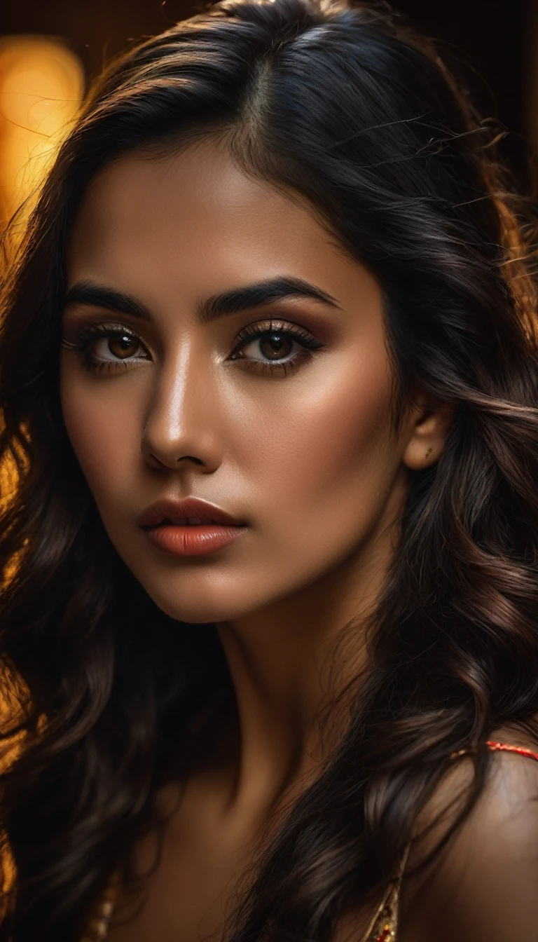 a naked mexican woman, beautiful detailed eyes, beautiful detailed lips, extremely detailed face and skin, long dark hair, sensual pose, warm lighting, cinematic lighting, chiaroscuro lighting, dramatic contrast, cinematic composition, moody atmosphere, rich colors, vibrant colors, photorealistic, 8k, high resolution, best quality, masterpiece
