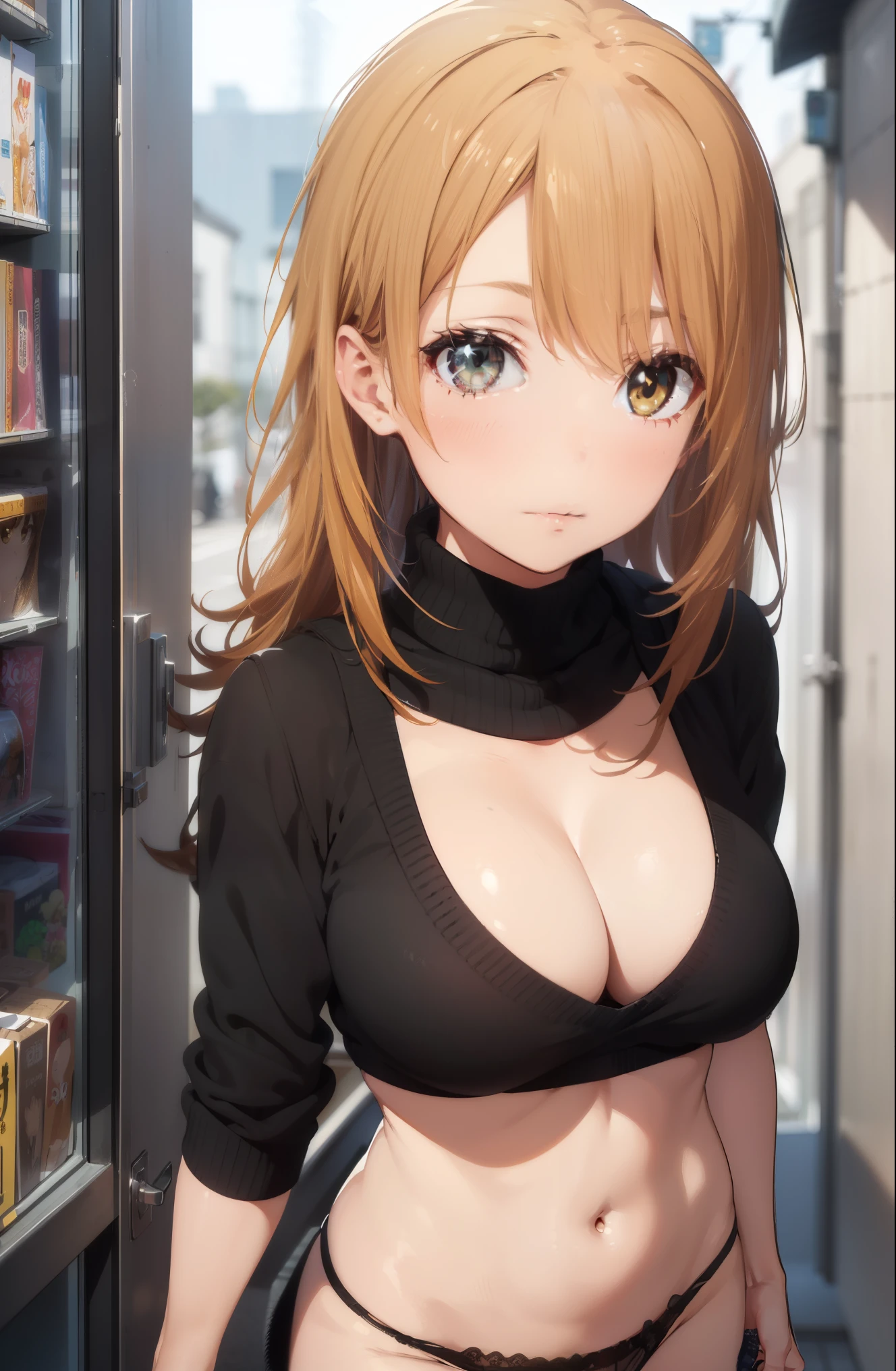irohaisshiki, iroha isshiki, long hair, brown hair, (brown eyes:1.5),
BREAK ((black panties:1.5),(turtleneck cropped sweater:1.1), (cleavage), navel,(chest tattoo):1.2),
break indoors, coffee shop,
break looking at viewer,
break (masterpiece:1.2), highest quality, High resolution, unity 8k wallpaper, (shape:0.8), (fine and beautiful eyes:1.6), highly detailed face, perfect lighting, Very detailed CG, (perfect hands, perfect anatomy),