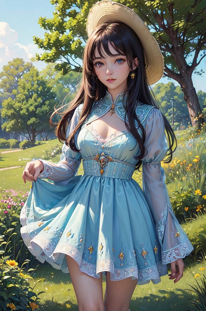 (((masterpiece))), (((best quality))), ((ultra-detailed)), (illustration), (detailed light), ((an extremely delicate and beautiful)), (beautiful detailed eyes), (blue archive:1.2) (fit body:0.8)
(fullbody multicolored dress) (cowboy shot:1.4)
(Dynamic pose:1.2)
(Beautiful detailed eyes:1.4)


1 girl stands solo in a lush green park, surrounded by vibrant flowers and towering trees, her gaze fixed on the distant horizon as a gentle breeze rustles through her hair.






Detailed face, detailed eyes, detailed body, more prism, vibrant color, masterpiece, best quality, absurdres, perfect antomy, cowboy shot, standing, (mature:1.2)anime coloring, hyper-realistic, Shiny skin  (small perky bosoms), lunarflowerstyle, Lineart