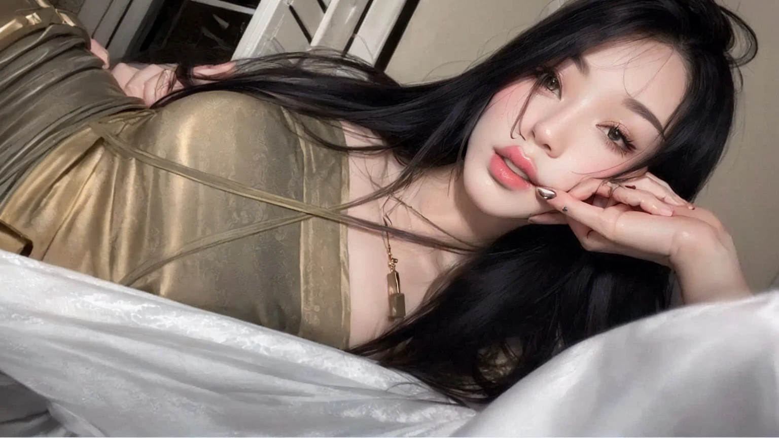 Beautiful woman and pink lips. 