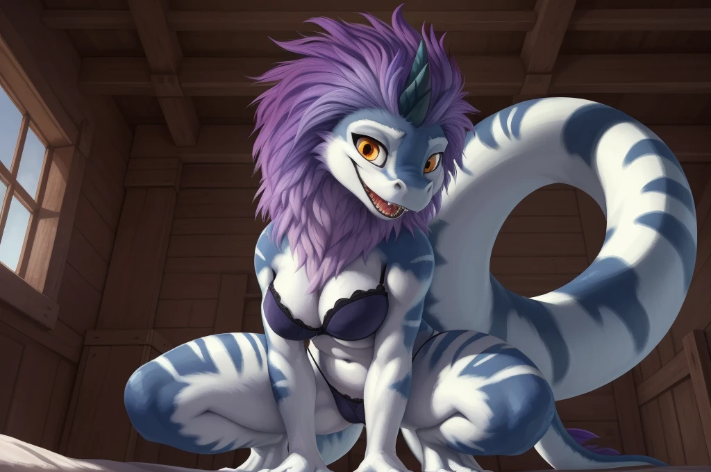 close up view, size difference, wet, size difference, small human male, large dragon female, (ultra detailed), a beautiful and detailed full size portrait of a female dragon, sisu, ((purple body, purple skin, long red hair, yellow eyes)), tail, bedroom eyes, voluptuous, looking at viewer, detailed eyes, big body, sexy body, (wide body), wide hips, round butt, goddess, kenket, Ross Tran, ruan jia, vip, trending on artstation, foxovh, cenematic lighting, full body, (((white large ruffles strapless bra, white stripes large ruffles navy panties, pose, front view, crouching on bed, lifting up leg))) smile, open mouth, medieval stone wall, grass, interior, old castle bedroom, smile, grin, naughty face, naughty, smug, moaning, Male human in shorts, Female dragon bondage, dragon arms tied up to wodden support beam, legs wide spread, rubbing panties into face, small male dragon gropping dragon inbeween legs, small male dragon pleasuring the female dragon inbetween legs, fingering dragon from below, biting down navy panties from female, ripping navy panties with teethes, Ultra-Wide Angle, close-up, wide shot, from below, from behind, ((masterpiece)), (high details:1.3), (high quality:1.2), (best quality:1.3), (highres:1.6), (HD:1.2)
