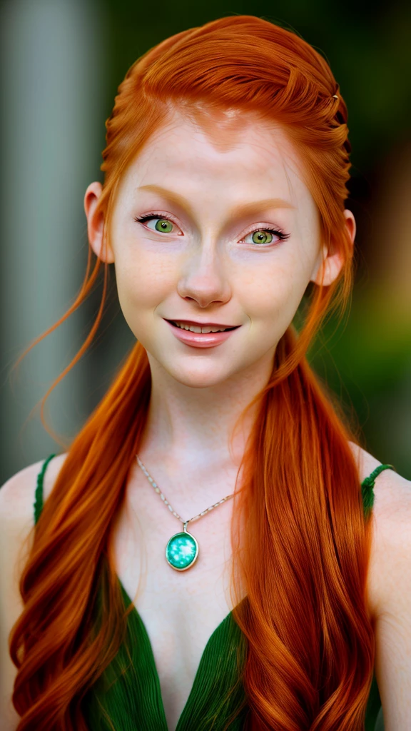 cinematic photo, 35mm photograph, film, bokeh, professional, 4k, highly detailed, photo of ChandlerLovelle with long red hair, focus on eyes, close up on face, grinning, wearing jewelry, blond color hair styled fishtail bun,