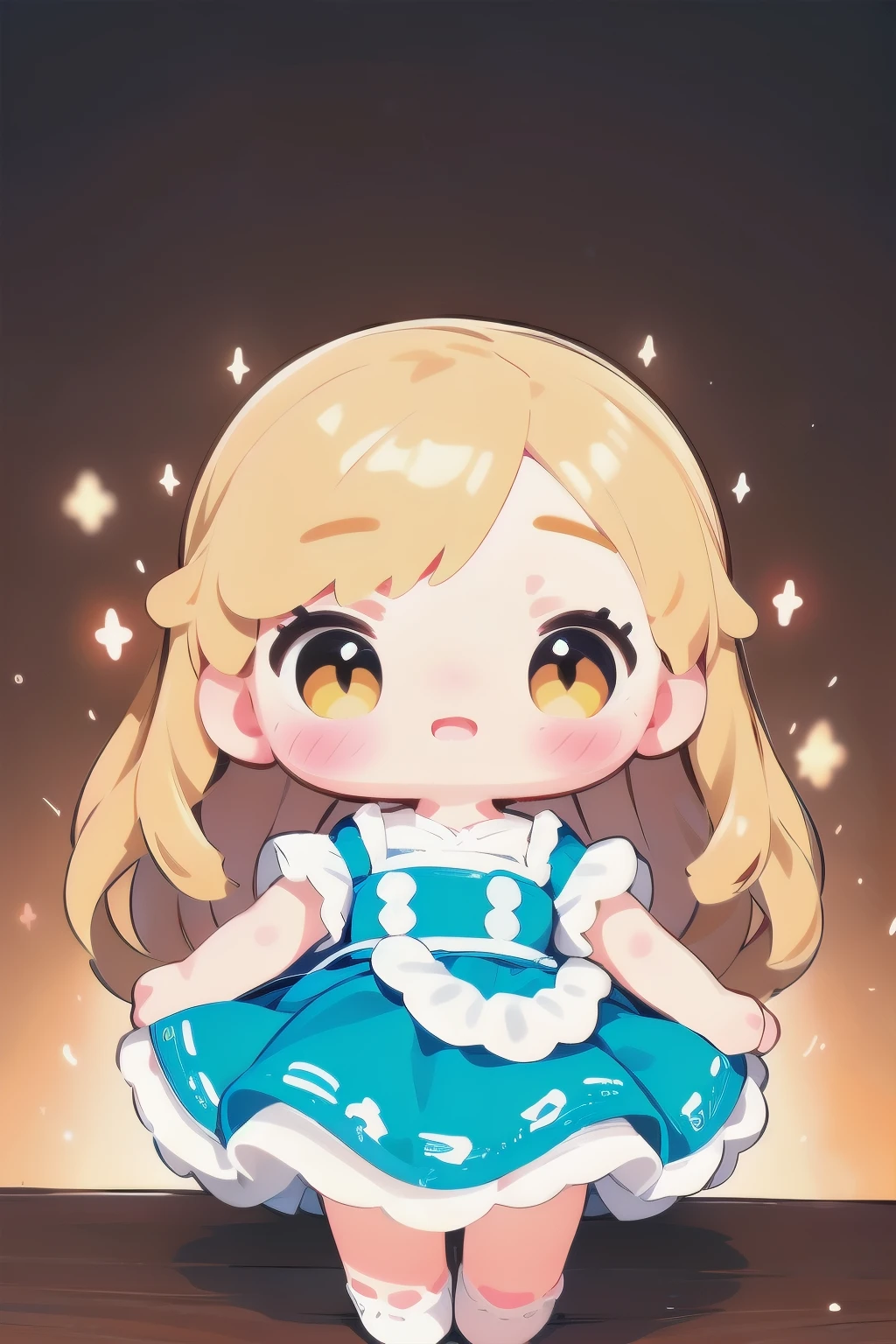 Chibi Girl Doll、Spinning gracefully、Dresses fluttering in the wind、Detailed facial features、Aggressive composition、Elegant hairstyle、Delicate feminine figure、Photorealistic、high quality、Ultra-realistic、Very detailed、Cinematic lighting、Warm color palette、Dramatic lighting、Complex fabric texture、Fluid movement、masterpiece