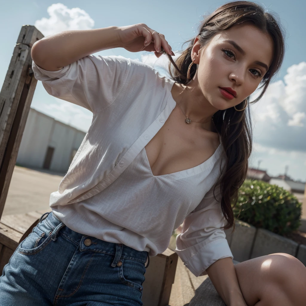 (((Low angle shooting、Looking into the camera:1.22, Leaning forward、Open shirt、No underwear)))、(((8k、highest quality、masterpiece、超A high resolution)))、(Realistic:1.4)、RAW Photos、(Real skin texture:1.3)、(Film Grain:1.3)、((Are standing、Skirt flutters in strong winds、Under the skirt、Do not bend your legs、Don'don't bend your knees、Spread your thighs、Beachside、))、One Girl、Beautiful and detailed eyes and face、masterpiece、highest quality、close、thin、Japanese Uniform、dynamic、barefoot、Mr.々A pose、windy-upskirt