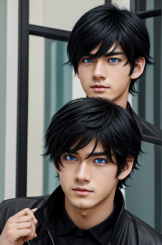 I want you to make a black-haired boy with blue eyes anime version