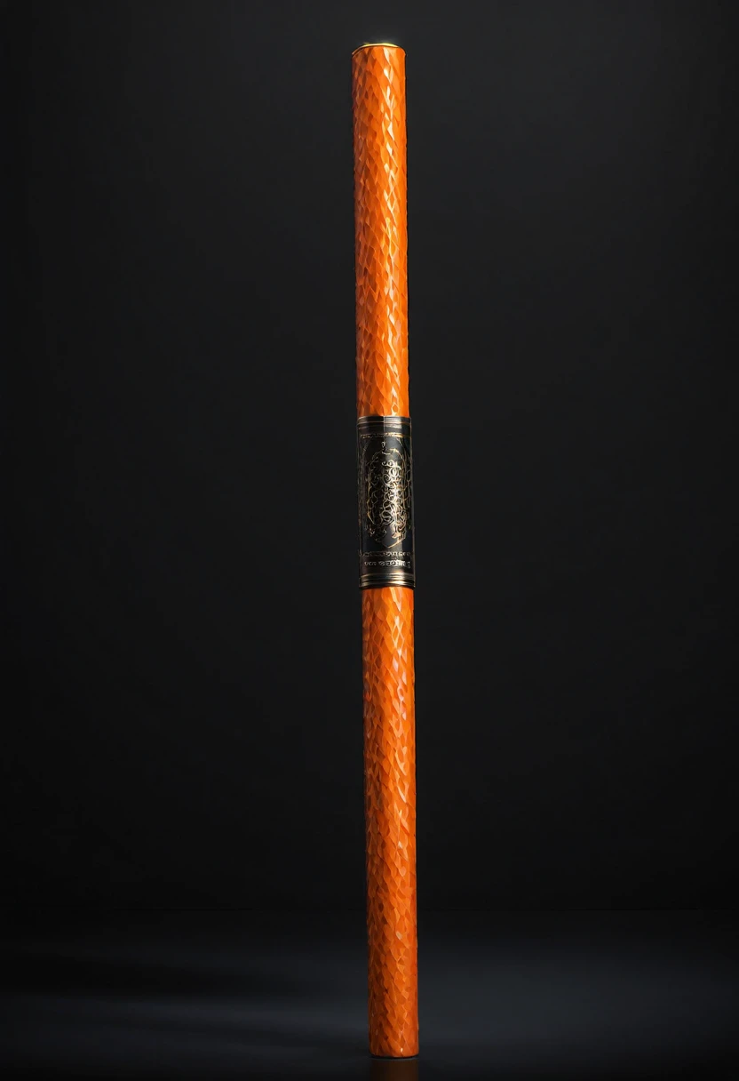 masterpiece, best quality, extremely detailed, hyperrealistic, photorealistic, orange metal long stick, black background
