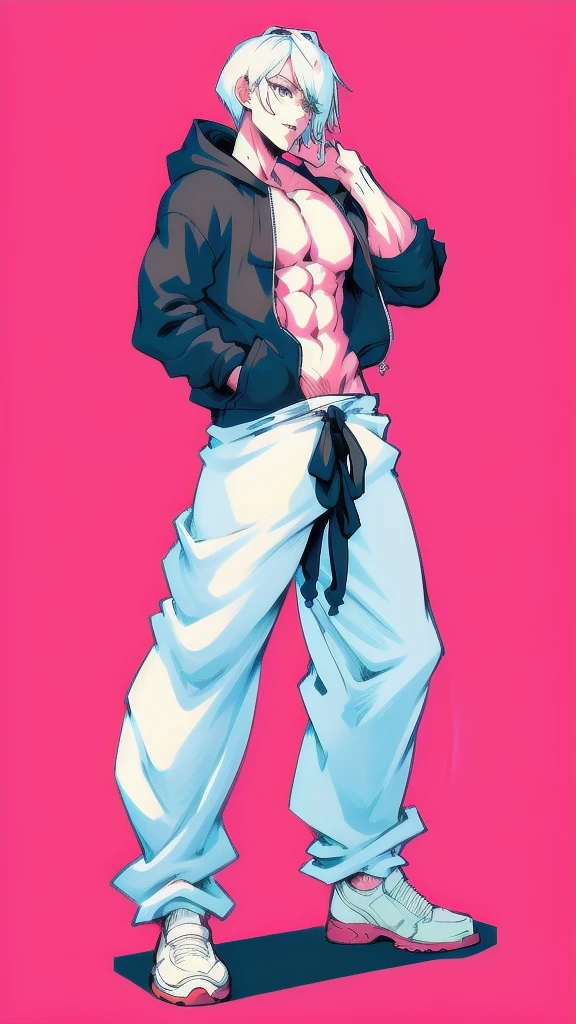 full body in image, masculine pose, unique hair, full man, white harem pants, male body, slender body, short hair, full body, hot body, sexy male body, dinamic pose, six patch. detalied pose, body, simple background, expressive face, focus on face, line art, sketch
