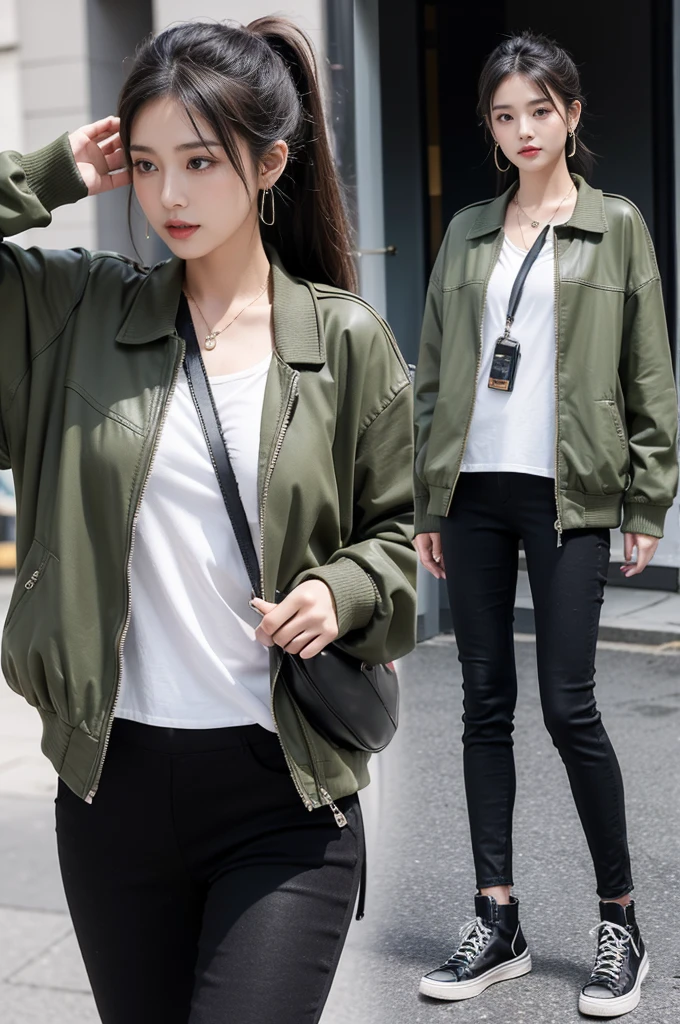 Create the most handsome and fashionable outfit for women,Here are some styles you can try::
Neutral style:Choose a simple cut、Items with smooth lines,Like a suit jacket、Straight-leg pants or loose-fitting shirts。These items can show women's ability and handsomeness。
Wear it in black:Black is the color of choice for a cool look。You can choose to wear all black,Like black leather、Black leggings and black ankle boots,Show mysterious and powerful aura。
Military uniform style:Army green or khaki jacket、裤子是Military uniform style的单品。These pieces often have pockets and metal embellishments.,Can add a sense of handsomeness。
Rock Style:Choose items with rock elements,Like leather jacket、Jeans and Martin boots。Can be matched with some metal accessories,Such as chain necklace or bracelet,Add rock vibe。
Simple sports style:Choose sports style items,Such as sneakers、Sweatpants or sports jacket。These pieces are both comfortable and stylish,Can show the vitality and handsomeness of women。
Accessories:Choose simple and elegant accessories,Like simple earrings、Watches or sunglasses。Avoid overly feminine accessories,So as not to weaken the overall handsomeness。