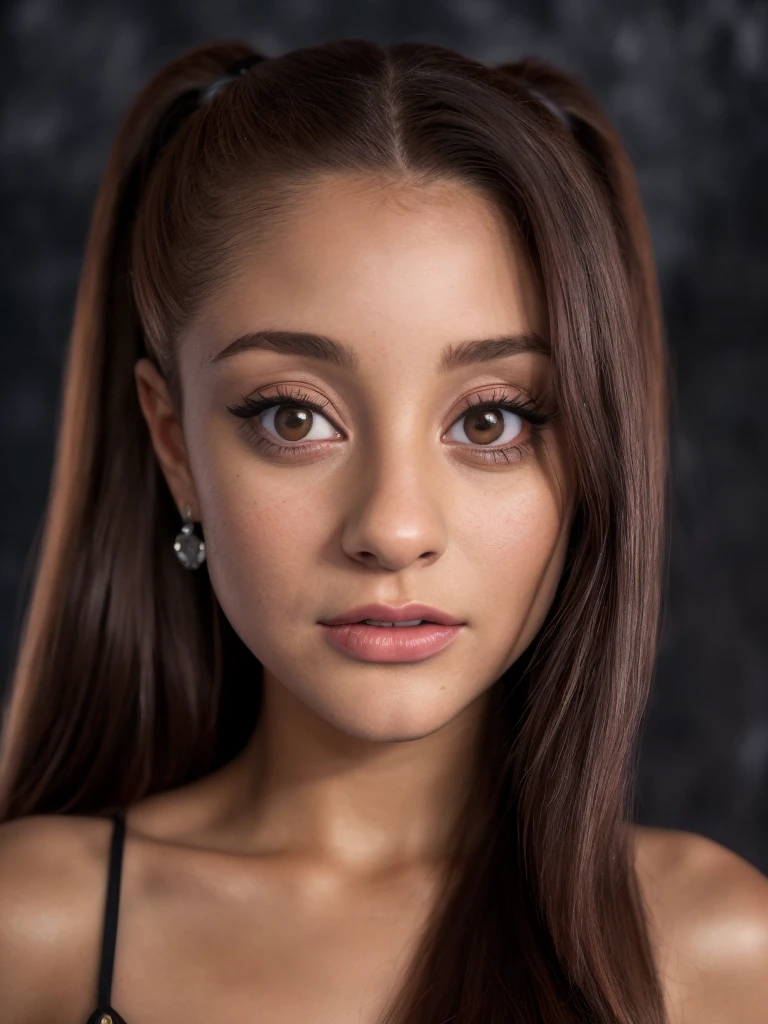 (full-body, editorial photograph of a 17 year old spellbinding beauty girl Ariana Grande), totally naked, extremely intense loud cheering from strongest deepest orgasm excitement, immensely beautiful deepest magnetic libidinous eyes, deepest most intense eye-contact with viewer playfully begging him to intercourse her aroused squirting wet vagina, spread vagina entrance, (highly detailed face:1.4) (smile:0.7) (background inside dark, moody, private study:1.3) POV, by lee jeffries, nikon d850, film stock photograph ,4 kodak portra 400 ,camera f1.6 lens ,rich colors ,hyper realistic ,lifelike texture, dramatic lighting , cinestill 800,
