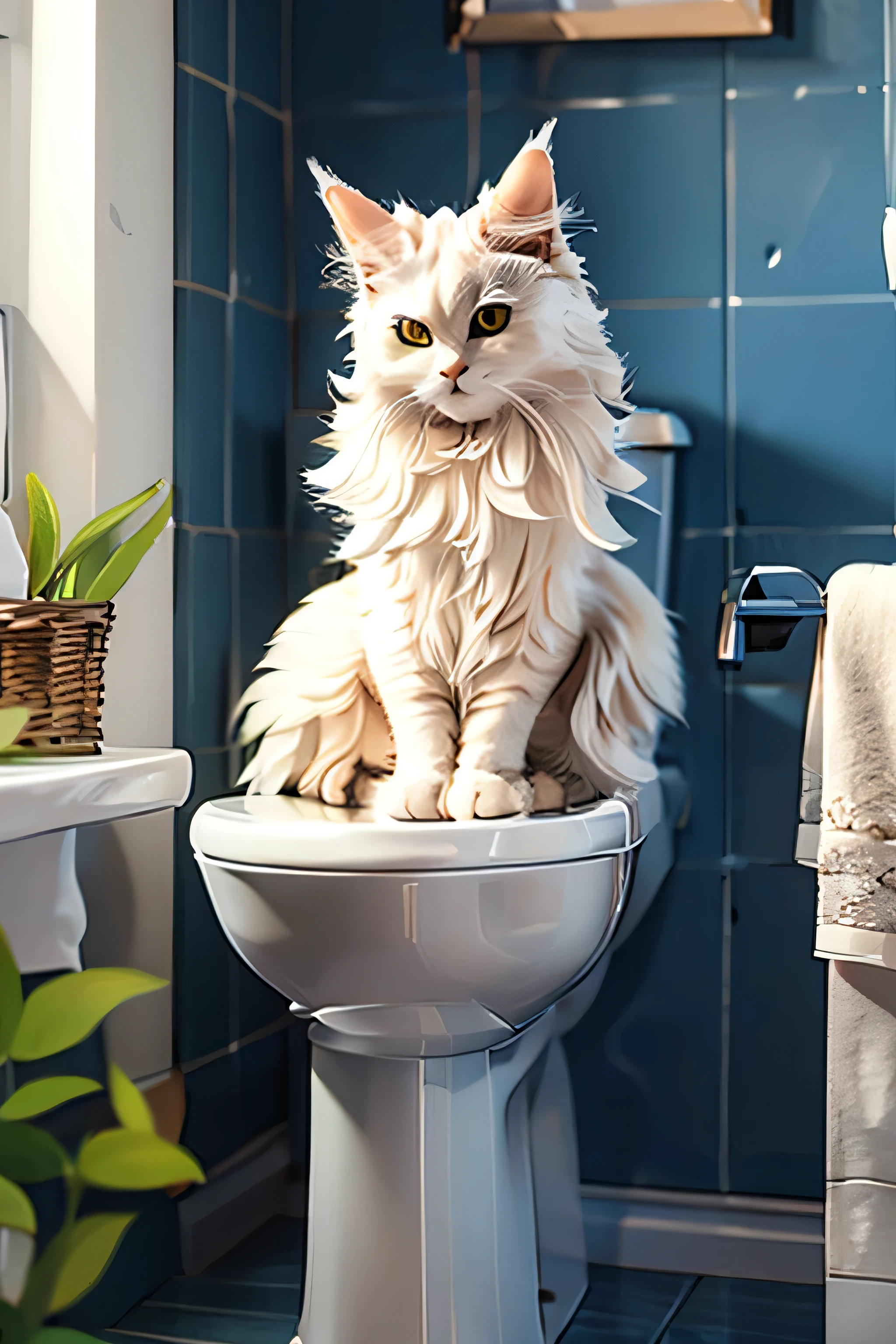 cat sitting in the bathroom