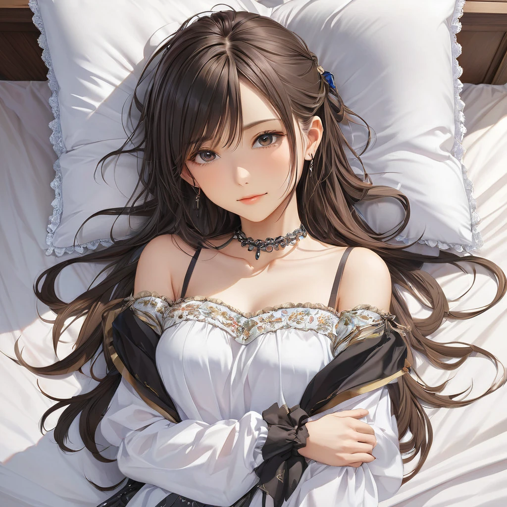 (masterpiece, Highest quality:1.2), One girl, alone,bony body、15 years old、(masterpiece, Highest quality:1.2), One girl, alone,bony body、15 years old、lie , pillow hug dakimakura (object) , master piece , best quality , detailed , (matured female) , blouse  , room , indoor
