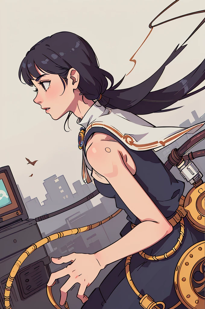 (masterpiece, top quality, best quality, offcial art, beautiful and aesthetic:1.2), (1 girl:1.3), extremely detail,colorful,highest level of detail ((Ultra-detail)), (Highly detailed CG illustration), ((an extremely delicate and beautiful)),(From Side View),cinematic light,((1 mechanical girl)),alone,Full body,(machine-made joints:1.2),((Mechanical limbs)),(gore vessels connected to tubes),(Mechanical swivel for attachment to the back),((mechanical cervical spine for attachment to the neck)),(meeting),expressionless,(Wires and cables, which are attached to the neck:1.2),(Wires and cables am Kopf:1.2)(Characterfocus),Science-Fiction,White background,(gore:1.5), full body,