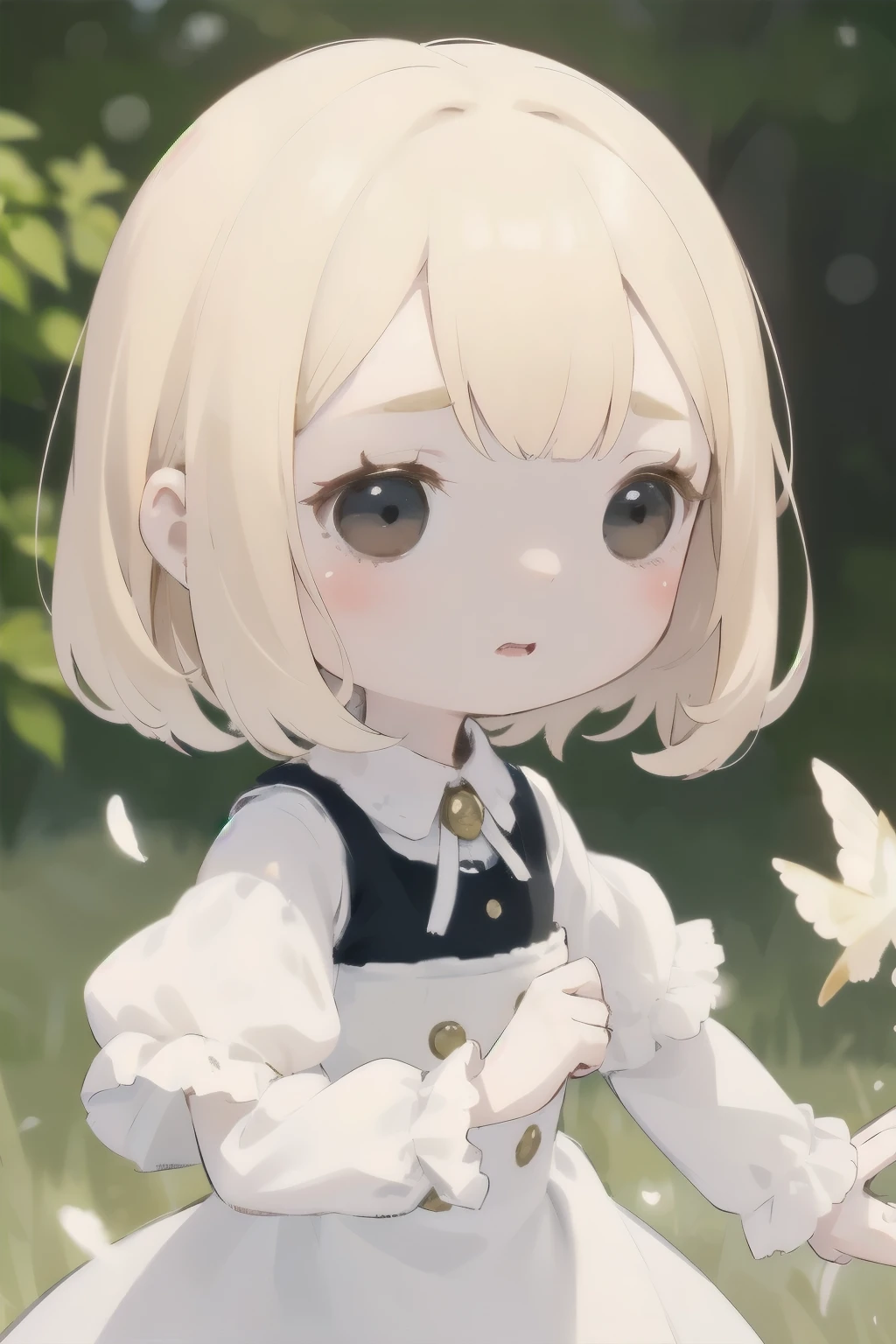Chibi Girl Doll、Spinning gracefully、Dresses fluttering in the wind、Detailed facial features、Aggressive composition、Elegant hairstyle、Delicate feminine figure、Photorealistic、high quality、Ultra-realistic、Very detailed、Cinematic lighting、Warm color palette、Dramatic lighting、Complex fabric texture、Fluid movement、masterpiece
