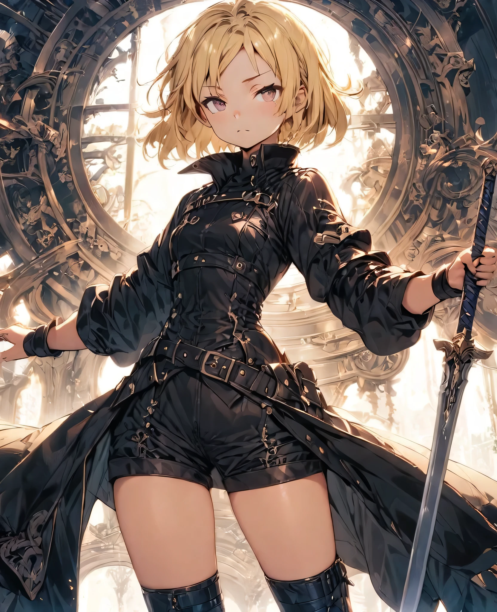 boyish Berry Short Slanted Eyes Thighs Blonde Swordsman Two-Way Short Dagger coat Petite whole body Bob Short