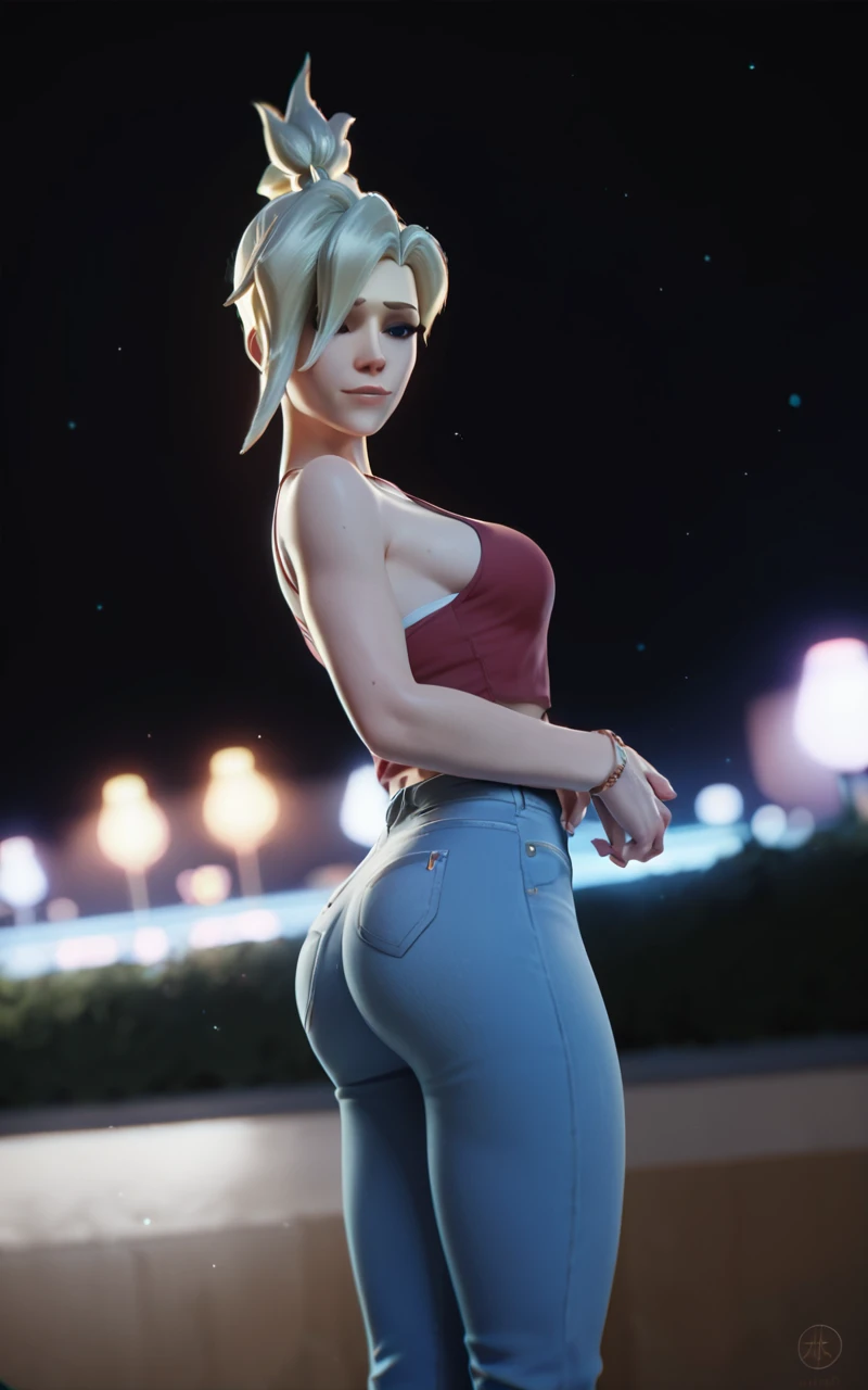score_9,score_8_up,score_7_up,score_6_up ,source_overwatch score_9, score_8_up, score_7_up, 1woman, solo, mercy \(overwatch\), high quality,night , jeans