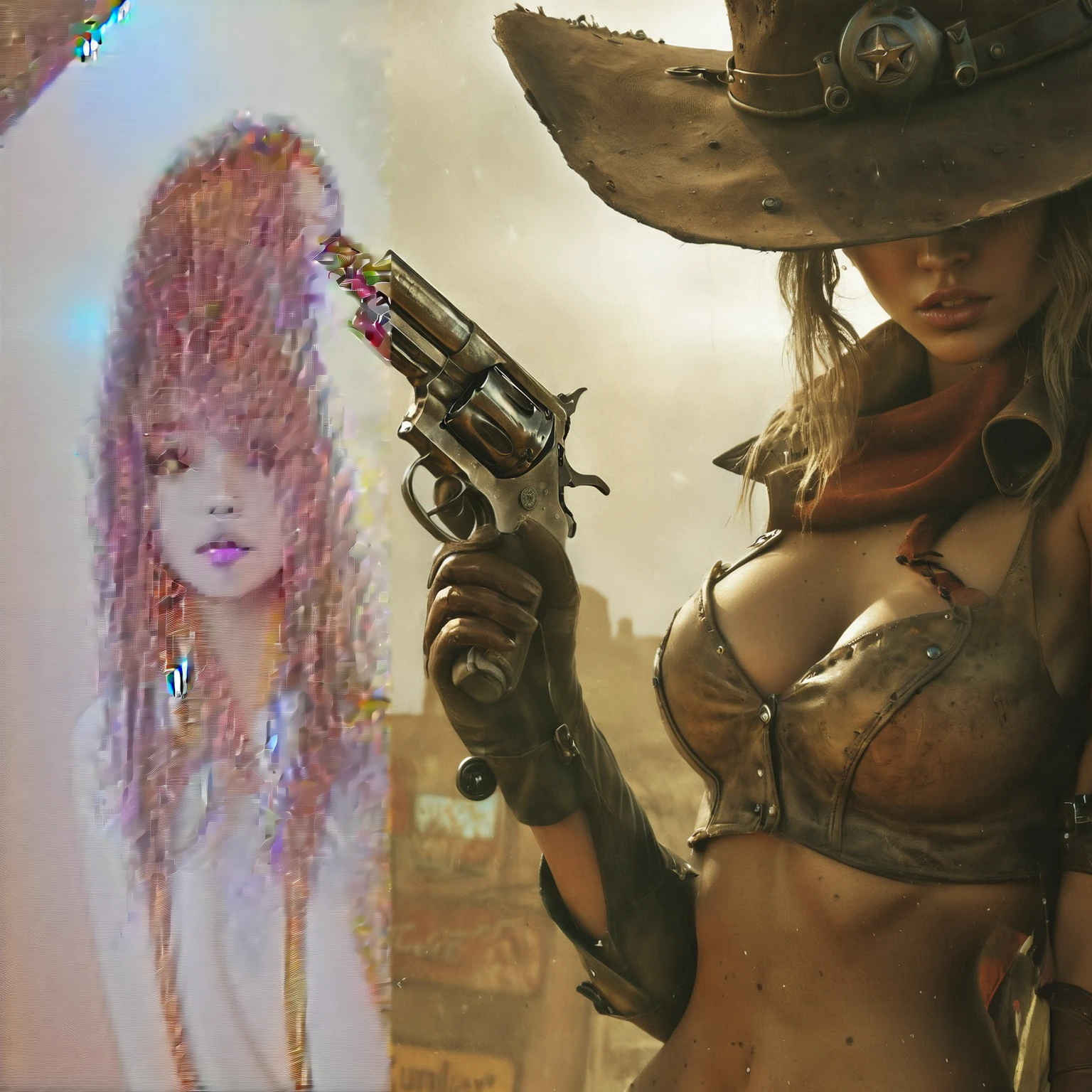 sexy apocalypses girl , desert down , wasteland , 44 magnum