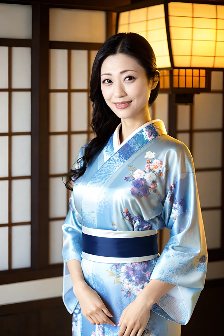(Highest quality、Tabletop、8K、Best image quality、Award-winning works)、(One beautiful mature woman:1.1)、Adult face、(Innkeeper:1.1)、(Elegant floral kimono:1.2)、(A kimono with a perfect and precise collar:1.2)、Perfect mature woman portrait photo、Glowing Skin、Standing Elegantly、(Blurred elegant and exquisite perfect Japanese style room background:1.3)、(The most natural and perfect tidy Japanese style room background:1.2)、Glowing White Skin、Very white skin、(Accentuate your body lines:1.1)、(The most graceful posture:1.2)、(Large Breasts:1.2)、A perfect smile、Perfect beautiful glossy lips、(Accurate anatomy:1.2)、(A perfect and elegant kimono:1.1)、(Standing with good posture:1.1)、(Beautiful, high-quality, large kimono obi:1.1)