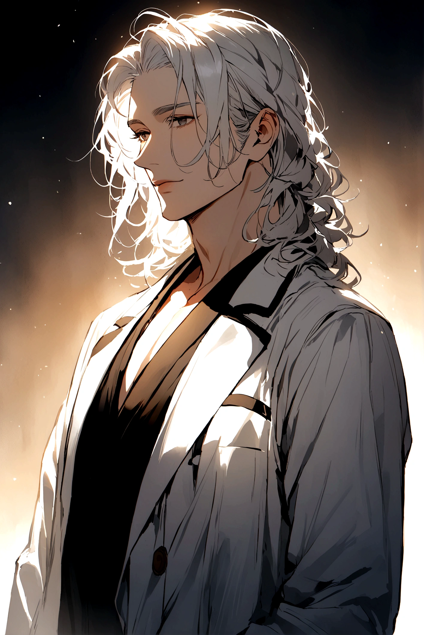 A handsome 40 year old white haired doctor dressed in doctor clothes