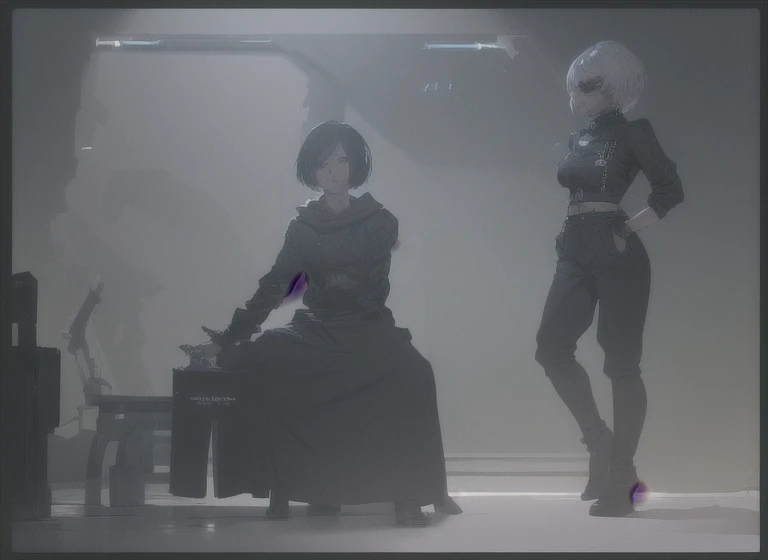 ((The best quality)), ((Masterpiece)), (Very detailed:1.3), ..............3D, beautiful (Cyberpunk:1.3) hacker woman, short hairstyle,short hair, Return to viewer, Thick hair, Operating computer terminal, head mounted display, computer server, LCD screen, fiber optic cable, Company logo, HDR (High Dymanic Range), ray tracing, NVIDIA RTX, super resolution, Unreal 5, Subsoil Scatter, PBR texture, Post-processing, Anisotropic filtering, depth of field, maximum sharpness and sharpness, Multilayer textures, Albedo y Highlight Maps, Surface shading, Accurate simulation of light-material interactions, perfect proportions, octane rendering, duotone lighting, Low ISO, white balance, rule of thirds, wide opening, 8K RAW, efficient sub-pixels, sub-pixel convolution, glow particles, dynamic pose