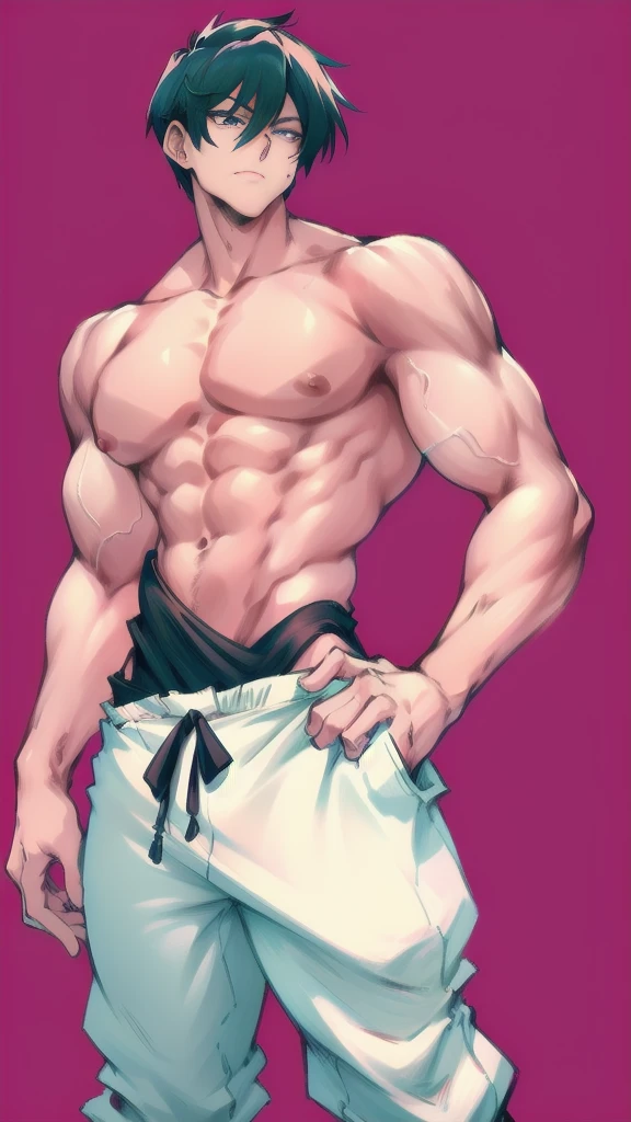 full body in image, masculine pose, unique hair, full man, casual black t shirt, white harem pants, male body, slender body, short hair, full body, hot body, y male body, dinamic pose. detalied pose, body, simple background, expressive face, focus on face, line art, sketch