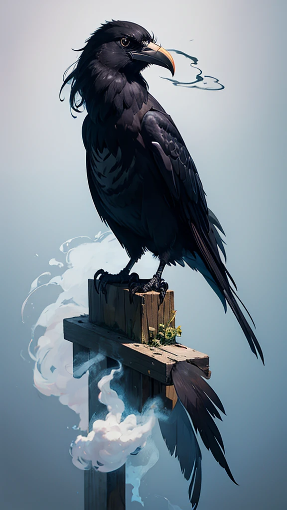 Crow made of smoke, coming out of the forearm
