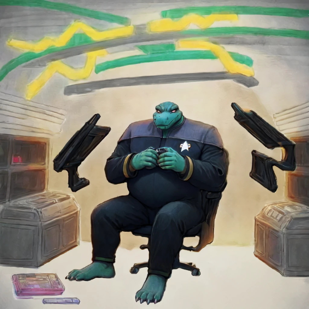 (((Barefoot scaley character, full body, cinematic setting, furry male, plantigrade))) 
Doctor (((kingkrool))), crocodile, green skin, reptile, gold bracelets, scales, bloodshot eye, fat, obese,
exudes confidence and authority, wears star trek DS9 doctor teal uniform, ((ds9st, black and grey star trek uniform, grey shoulders, teal neck, black jumpsuit, black pants)) dynamic pose, holding medical tricorder, ((starship interior with many screens and consoles)), futuristic look, metalic, bright colors
BREAK, intricate details, highly detailed, extreme detail, octane render, fine art, best quality, highres, (detailed face:1.5), ((full_body)), UHD, (((perfect hands))), ((low light:1.5))