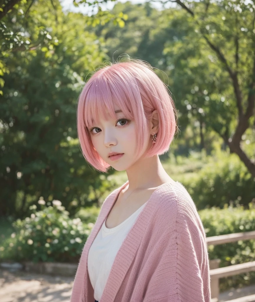 (masterpiece, Highest quality, Highest quality, Official Art, beautifully、aesthetic:1.2), One girl, Pink Hair, Short Bob, Photo from afar, cute,
