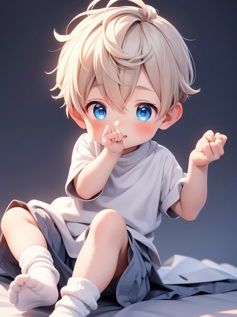 cute 6 year old boy he is wearing socks and a very cute  He has blond hair and blue eyes He's wearing socks and a super cute glove He's doing it with his fingers 🤞🏻