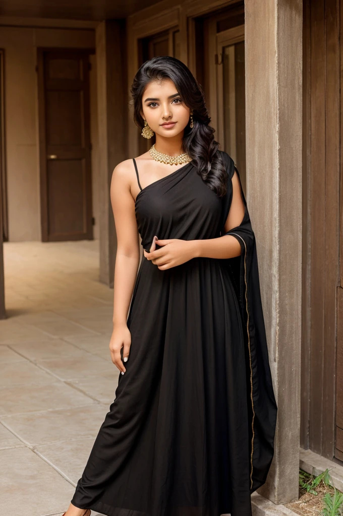 Generate a 18 year old beautiful girl full image in black punjabi dress