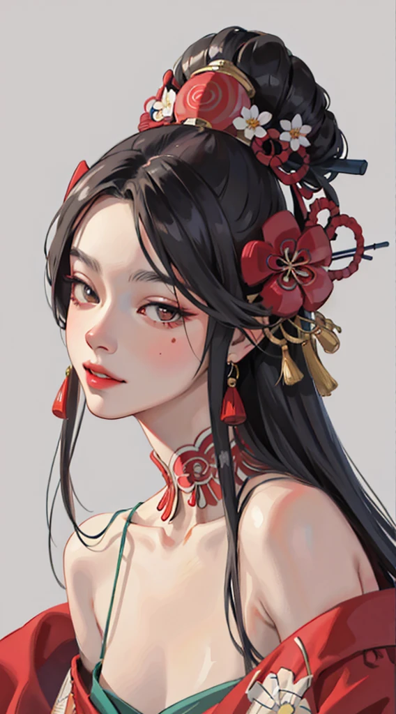 （tmasterpiece：1.2，best qualtiy），（Very detailed face，Real pictures，Realistic skin，photorealistic body，Complicated details），solo，1 milf，rcasual，ukiyoe painting，cropped shoulders，（aquarel：1.3），oiran，