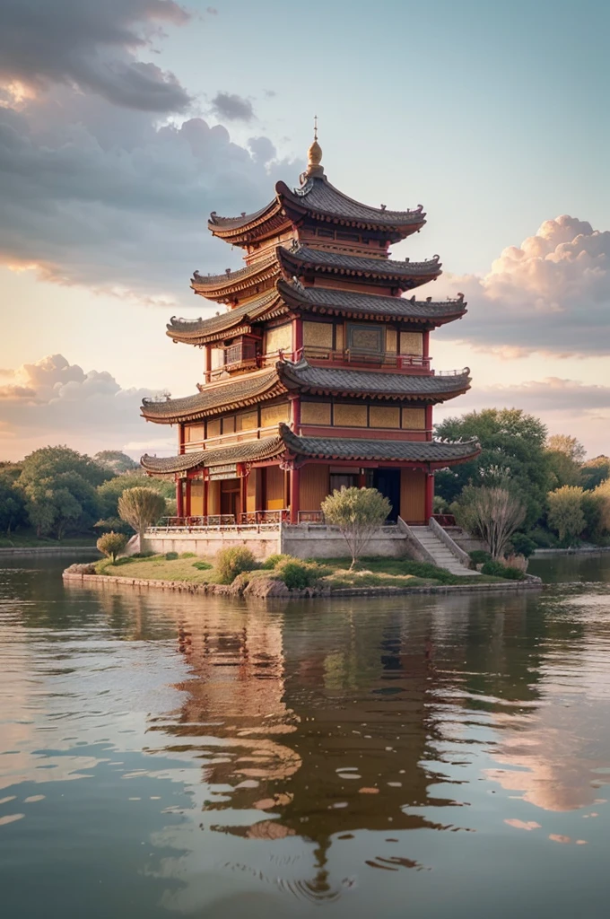 color (Fancy: 1.2), (chinese traditional style), (irregular red building floating on the cloud), mosaic huts, floral decorations, lights, concept art inspired by Andreas Rocha, Artstation contest winner, Fancy art, (sky city), Rosa Tran, axes of light, realistic lighting, Masterpiece, high quality, beautiful graphics, high detail, Masterpiece, high quality, beautiful graphics, high detail, --v6, (sea birds flying in the sky)