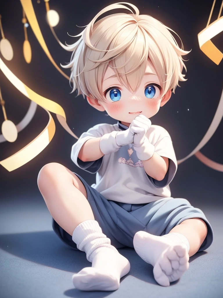 cute 6 year old boy he is wearing socks and a very cute He has blond hair and blue eyes He's wearing socks and a super cute glove He's doing it with his fingers 🤞🏻