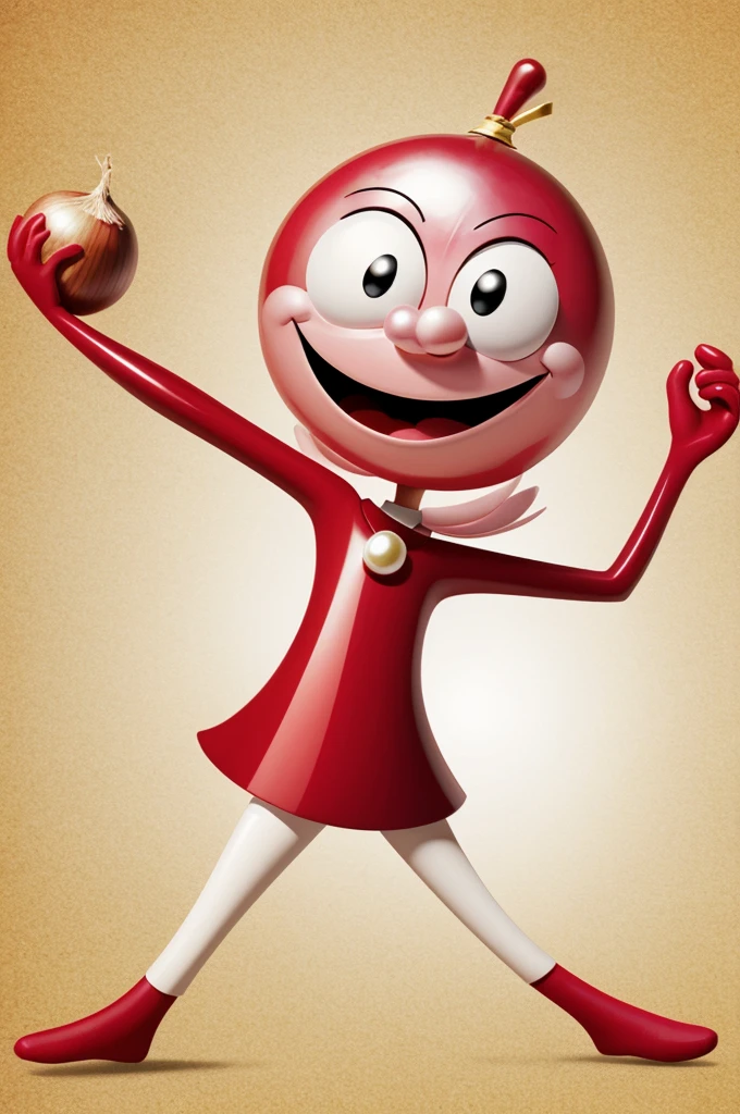 Cartoon for poster creation Red pearl onion happy face arms legs