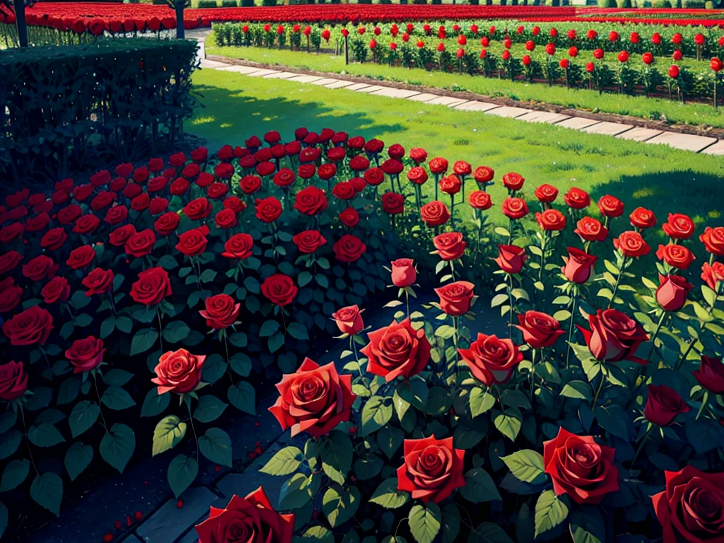 8K HD pictures，Rose garden with many red roses