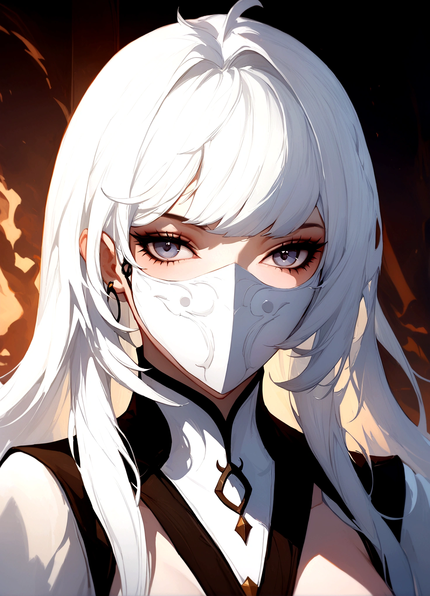 Close-up of a white-haired woman wearing a white mask, Beautiful character painting, Gu Weiss, artwork in the style of Gu Weiss, White-haired deity, author：Yang J, Epic and beautiful character art, Stunning character art, author：Fan Qi, by Wuzhun Shifan, Gu Weiss on pixiv artstation