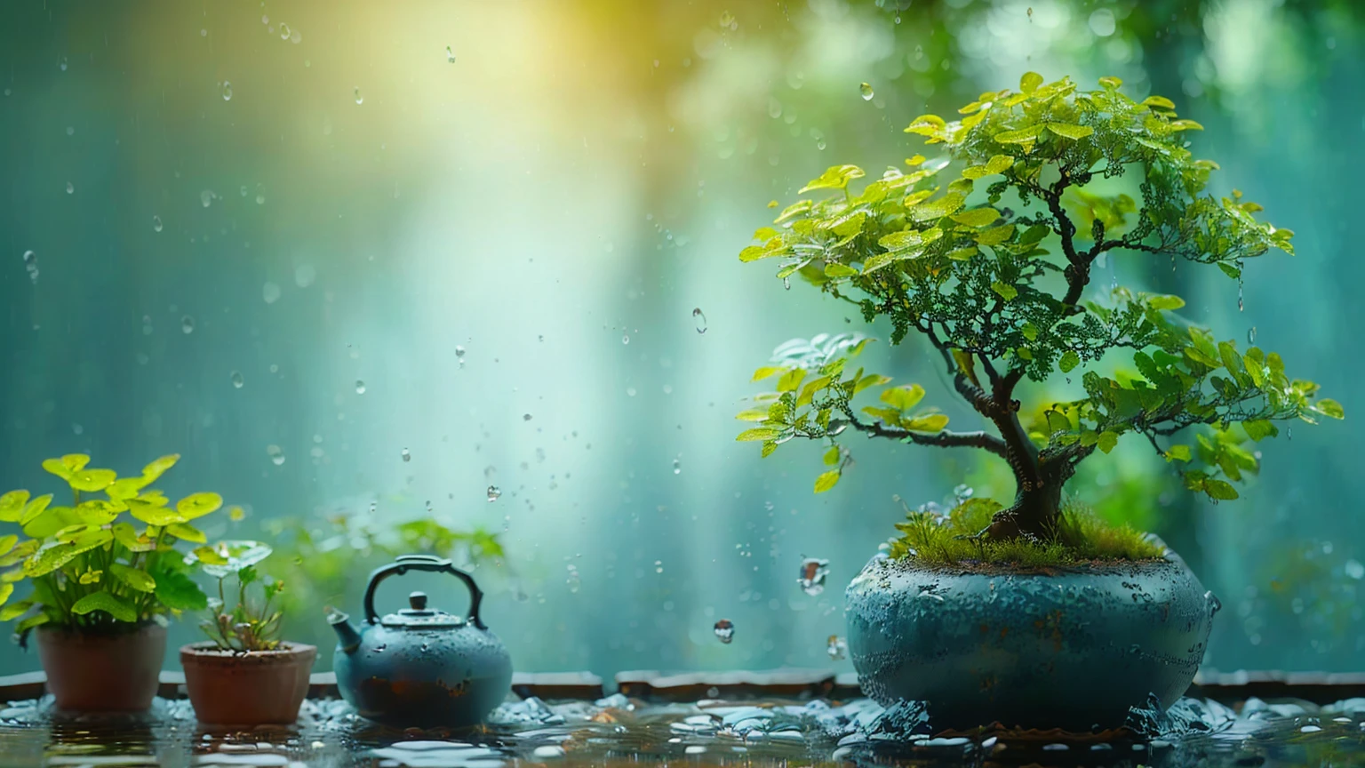 rain、Wet、there is a Potted plants tree in a pot on a table, Zen Nature Background, lush plants and Potted plants trees, Potted plants tree, blue Potted plants, Beautiful Wallpapers, Awesome Wallpapers, High-resolution wallpapers, Potted plants trees, Nature Wallpaper, Beautiful background, Potted plants, made of Potted plants, Portrait Wallpaper, Zen temple background, Zen atmosphere, High Quality Wallpapers, high quality desktop wallpaper