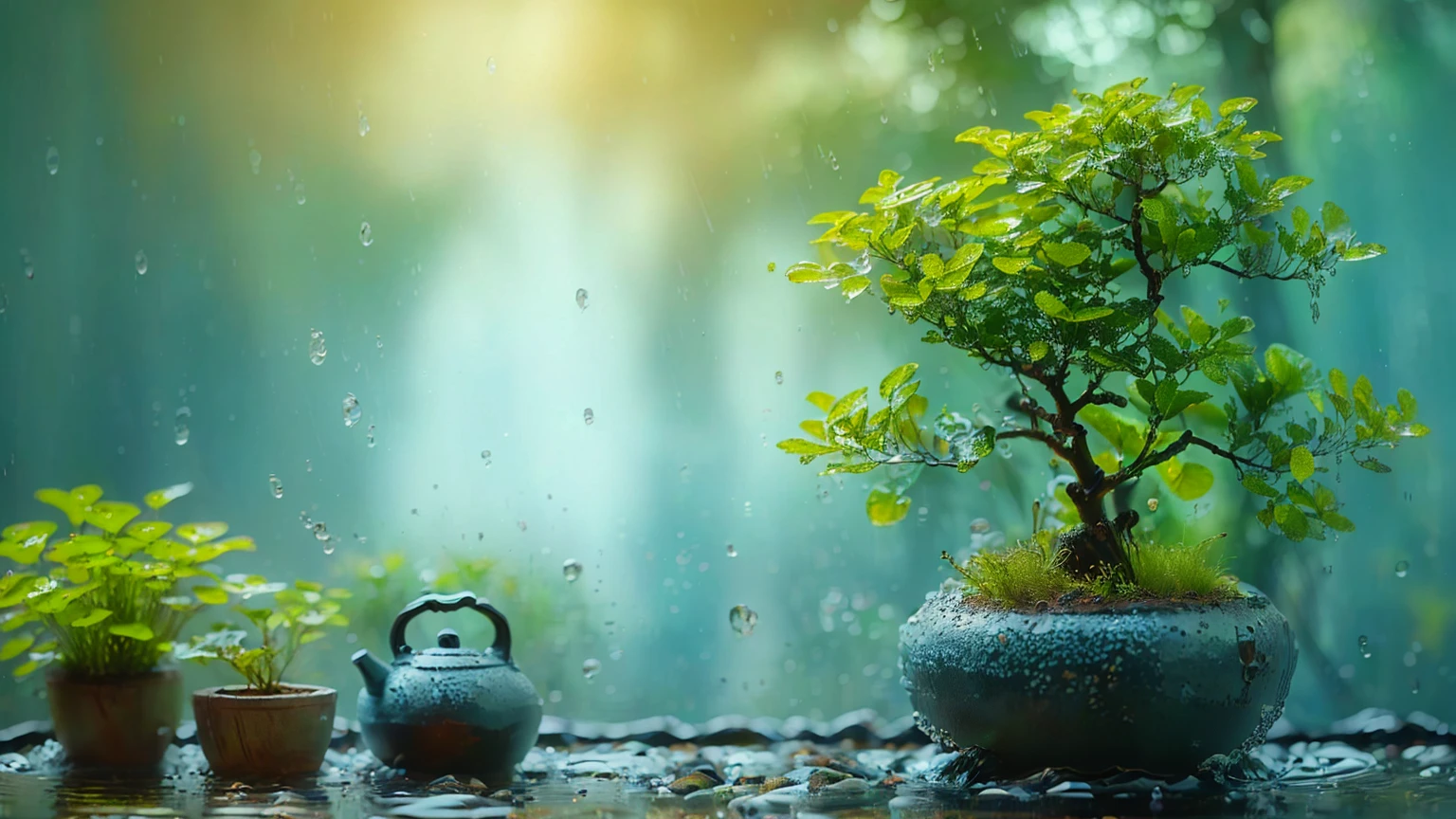 rain、Wet、there is a Potted plants tree in a pot on a table, Zen Nature Background, lush plants and Potted plants trees, Potted plants tree, blue Potted plants, Beautiful Wallpapers, Awesome Wallpapers, High-resolution wallpapers, Potted plants trees, Nature Wallpaper, Beautiful background, Potted plants, made of Potted plants, Portrait Wallpaper, Zen temple background, Zen atmosphere, High Quality Wallpapers, high quality desktop wallpaper