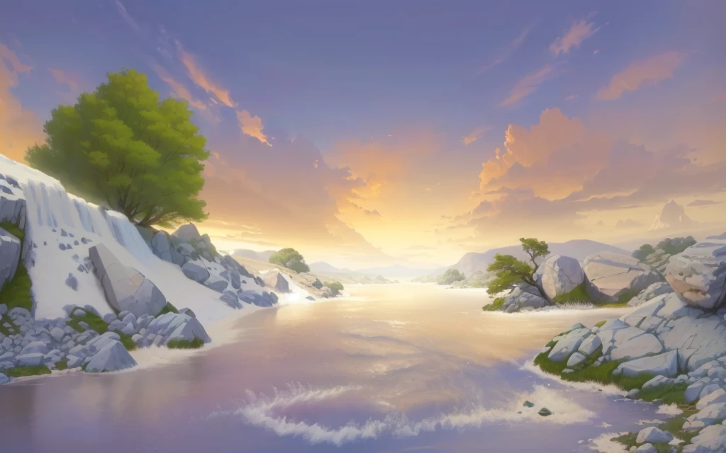 painting of a river with rocks and a tree in the middle, soft digital painting, water landscape, a digital painting, speedpaint, scenery artwork, background artwork, detailed digital painting, #1 digital painting of all time, # 1 digital painting of all time, digital painting, digital painted, high detail digital painting, anime landscape, waterscape, river in the background