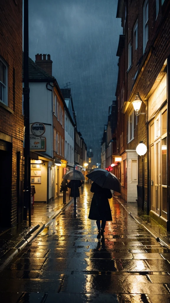 A rain-soaked sidewalk　City of night　England