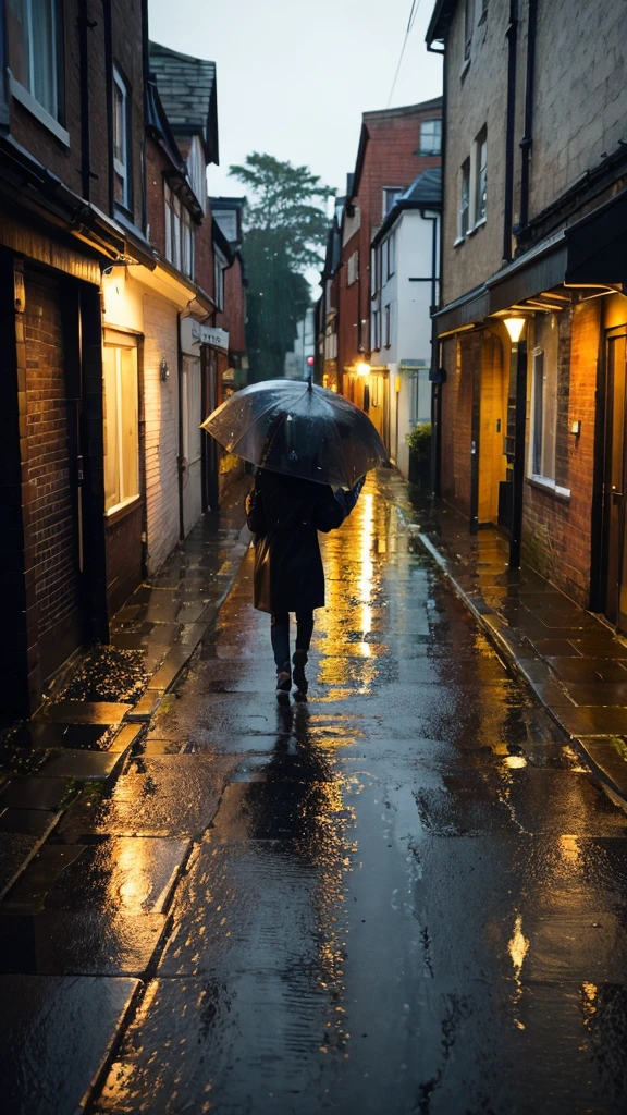 A rain-soaked sidewalk　City of night　England