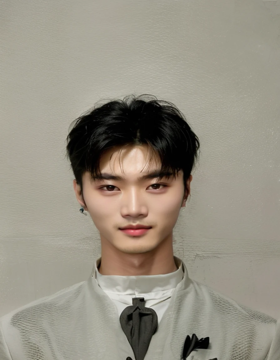 Best Quality, 8k, Masterpiece, (Portrait: 1.3), (photo realistic:1.4), (hyper realistic:1.4), Sharp Focus, looking at viewer, (smoother lighting:1.1), (increase cinematic lighting quality:0.9), realistic lighting, backlighting, light on face, ray trace, (brightening light:1.2), (Increase quality:1.4), sharp detail, (best quality real texture skin:1.4), finely detailed eyes, black_eyes, finely detailed face, 25 year old Korean man