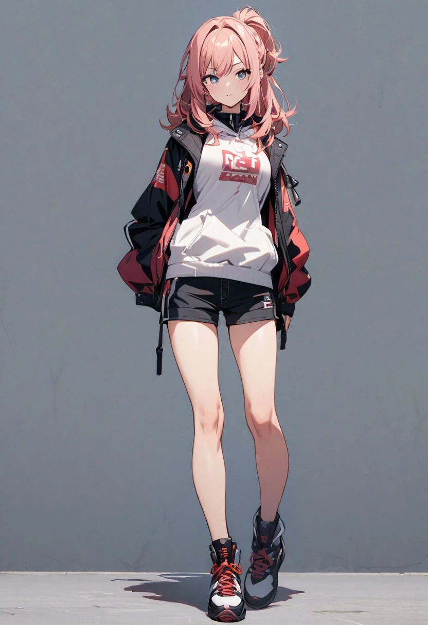 Beautiful girl standing full body wearing shorts