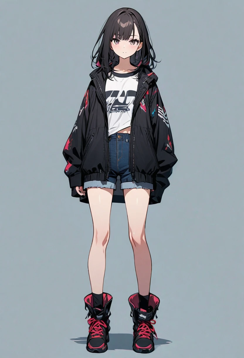 Beautiful girl standing full body wearing shorts