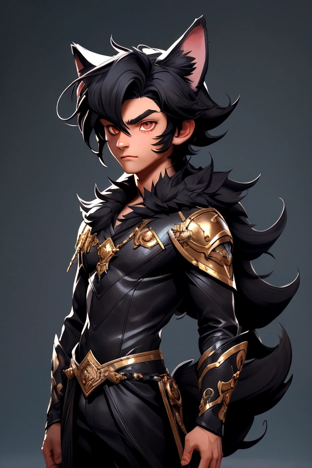 1boy hair:long smooth black, Eyes:deep black, fur:Clara, body:marked, with wolf ears and tail and (Is a man)