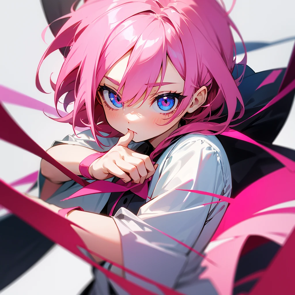 Girl with pink hair red ekis and the other blue eye chibi happy