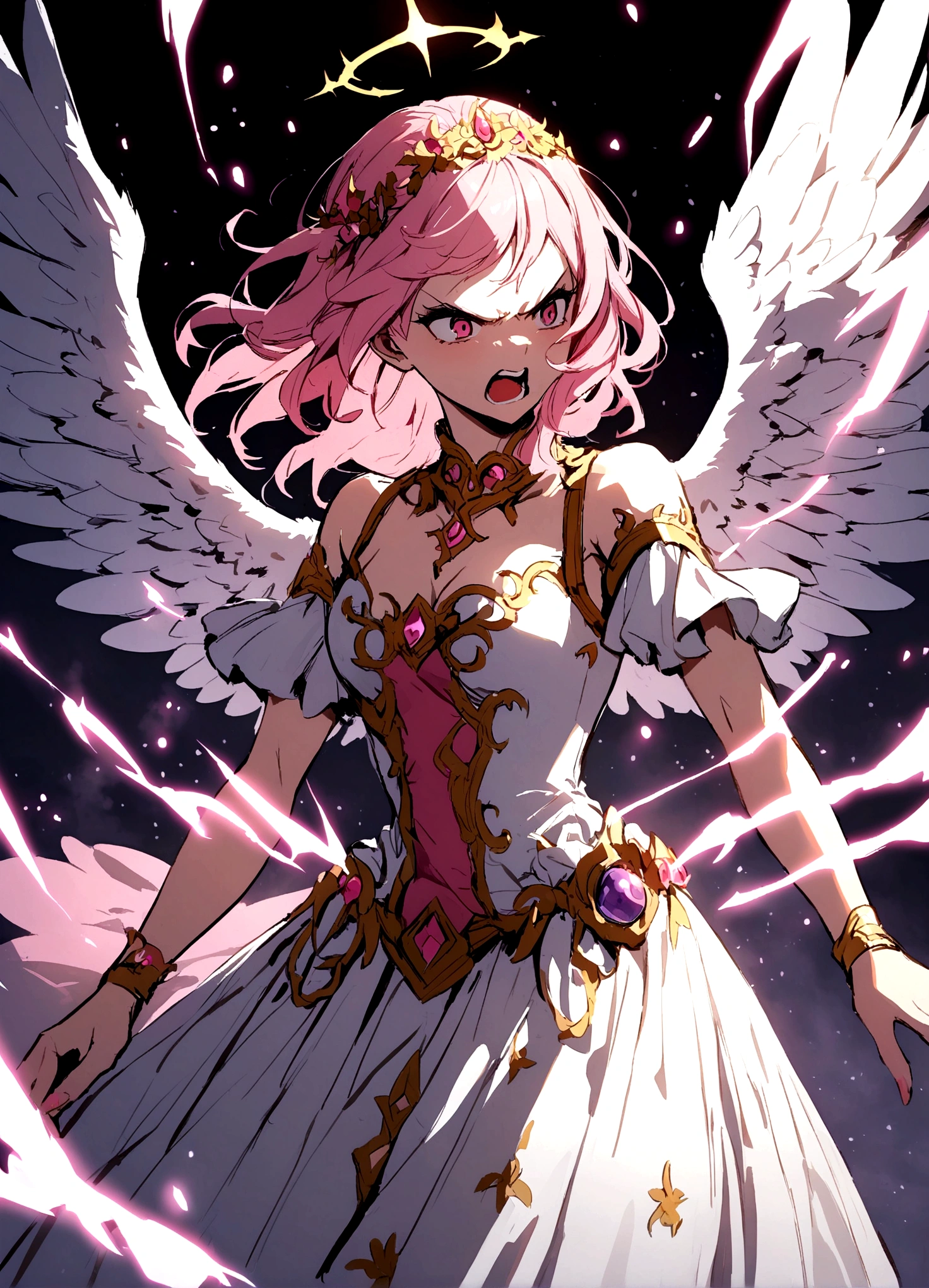 ,angel,wings,pale pink hair,angry